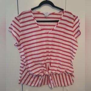 Liz Claiborne Red and White Striped Tie-Front Crop Top